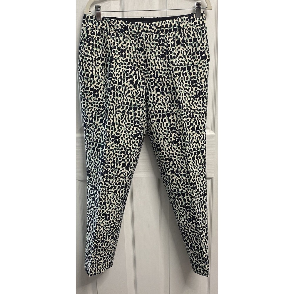 J Crew Women Green/Black Wool/Silk Leopard Dress Ankle Pleated Work Pants Sz.4